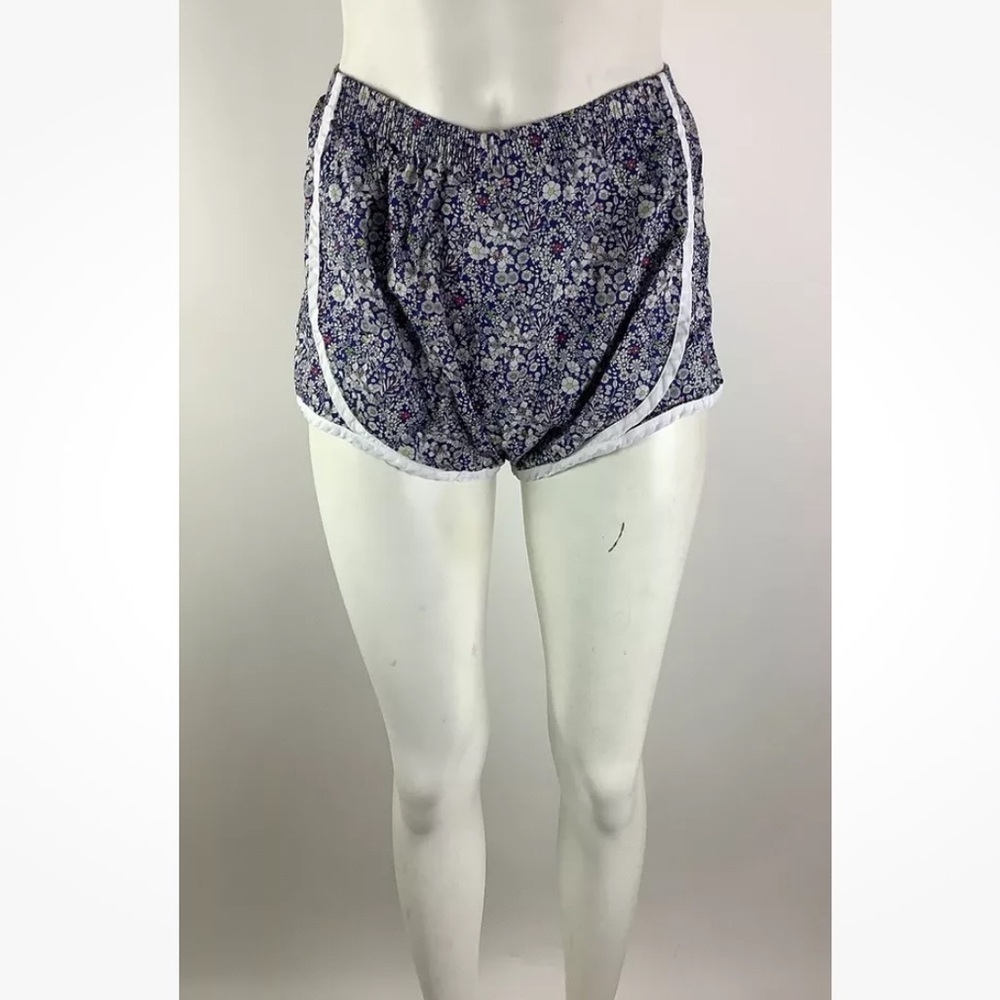 Women's Navy Floral Running Shorts with White Trim